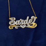 Script Double Nameplate with Cuban chain