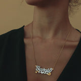 Script Double Nameplate with Cuban chain
