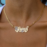 Script Design Single Nameplate Pave with Cuban link chain