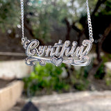 Script Double Nameplate with Cuban chain