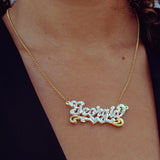 Script Double Nameplate with Cuban chain