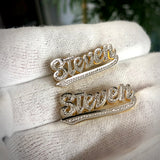 Name Earrings Script Double Plate